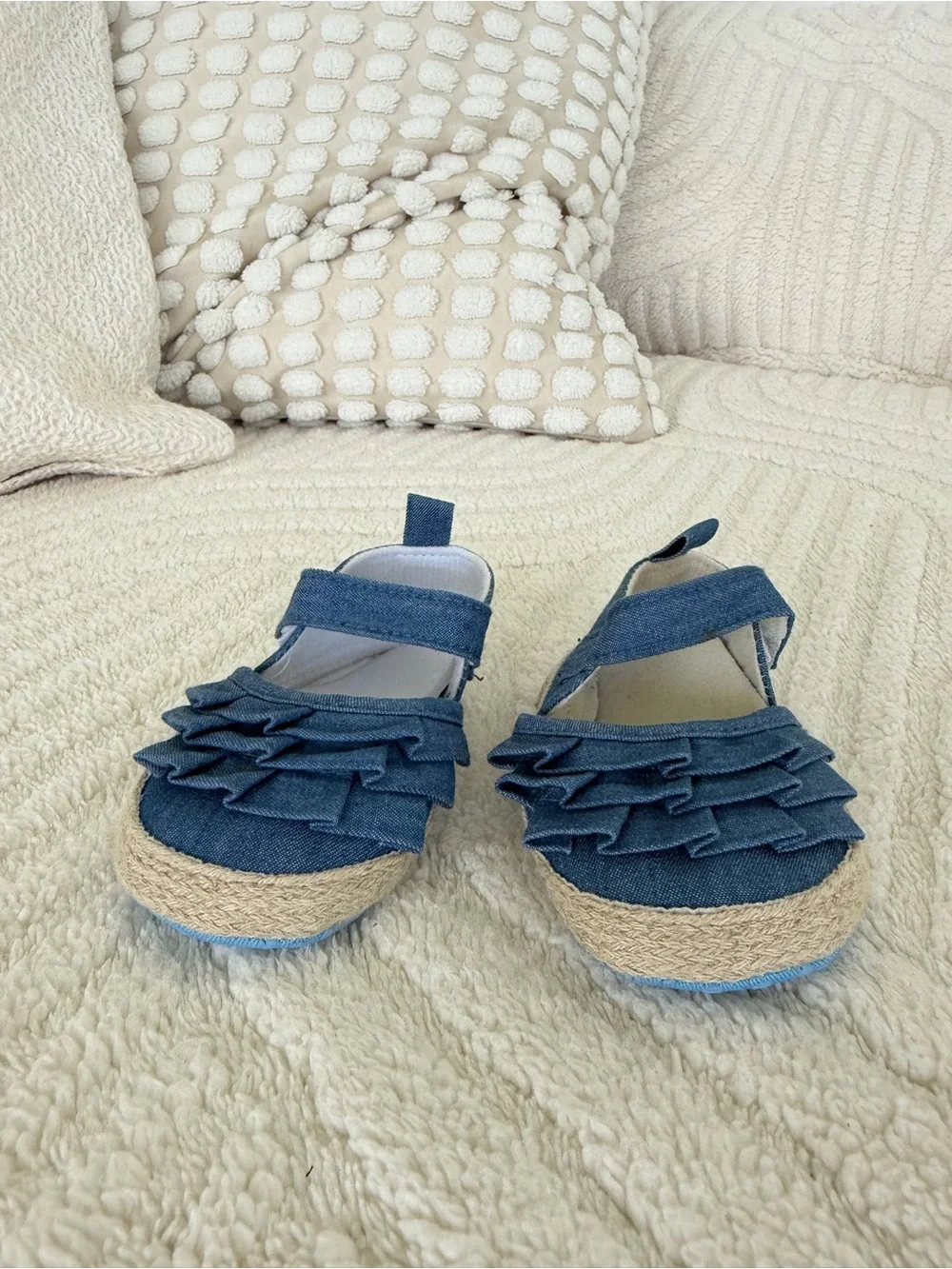 Baby Denim Ruffle Espadrille Mary Jane Shoes- 0-6 M, NEW